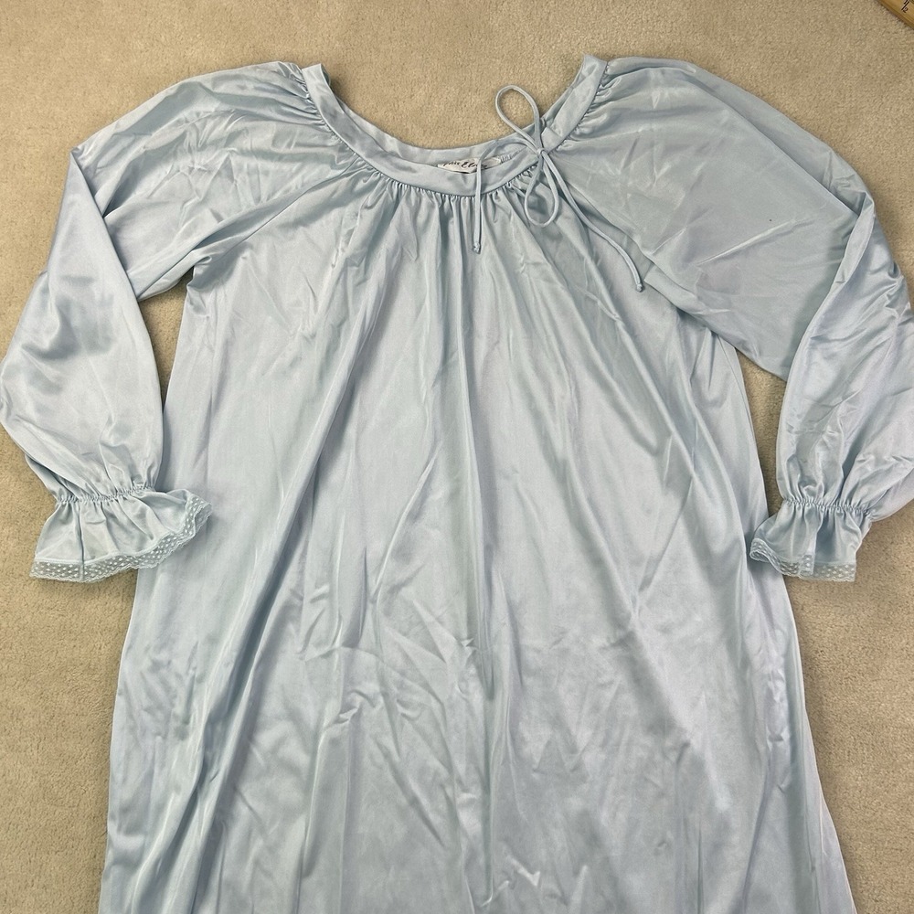 Vintage Miss Elaine Nylon Balloon Sleeve Maxi Nightgown Small Long Sleeve Blue